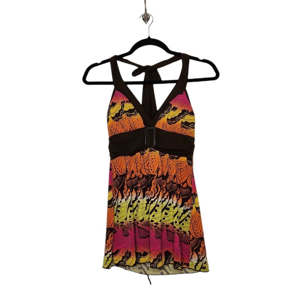 Vintage y2k Halter Tie Back Belted Tank Top BCX Xmall Floral Boho Stipe Shirt